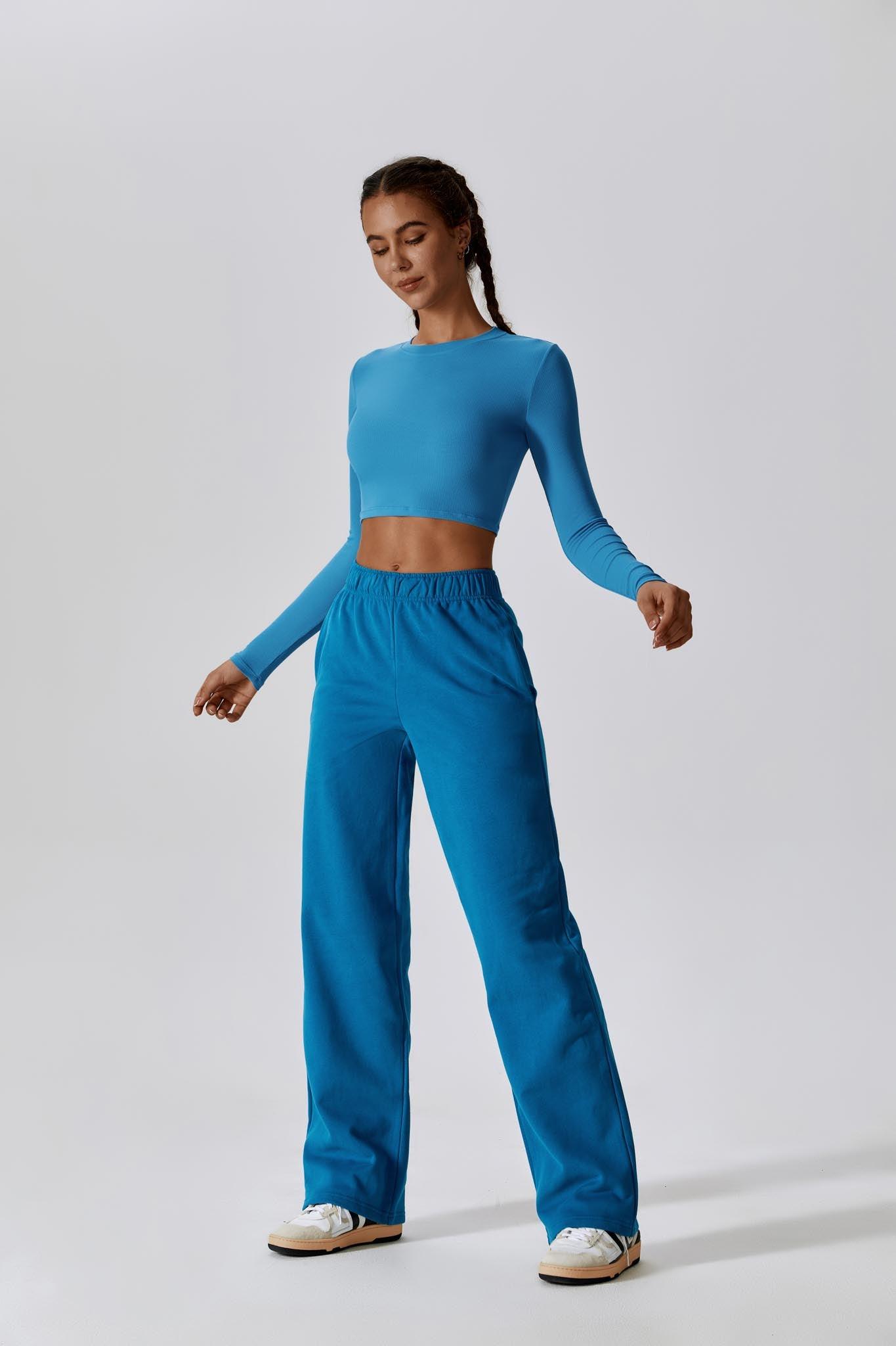 Madison Long Sleeve Crop Top - Ocean Blue